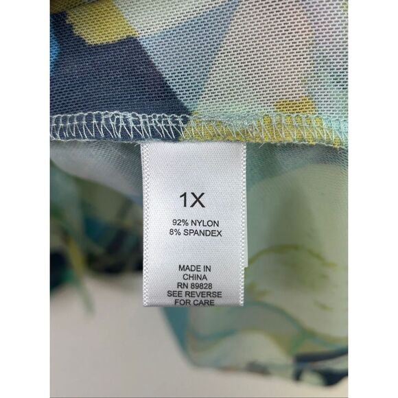 LOGO Layers by Lori Goldstein Women’s Top 1X Abstract Print Sheer Button Front - Picture 7 of 11